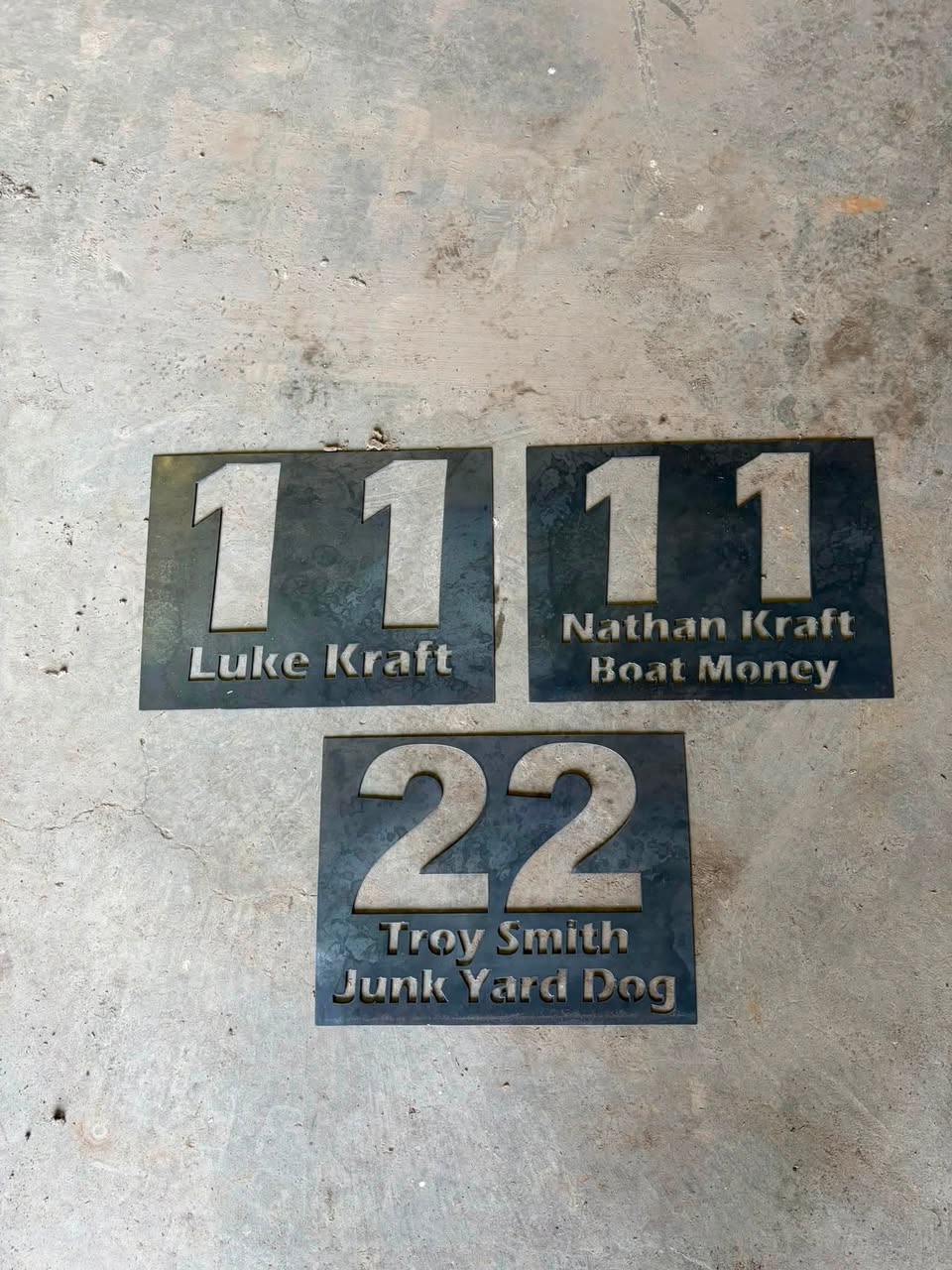 Steel racing number plates cut on the plasma table